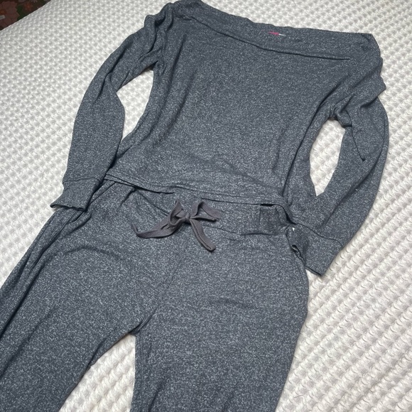 Like New Lounge Set Grey Off Shoulder Tie Pants Fall - Picture 2 of 11